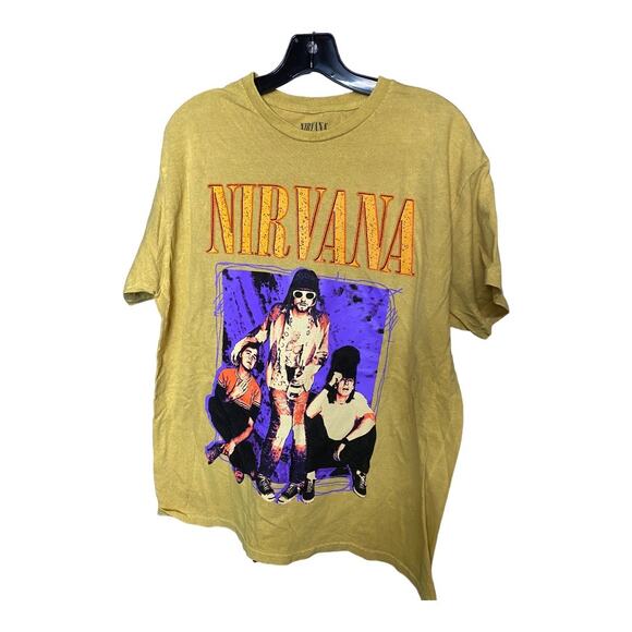 NIRVANA Other - Nirvana Band Tee LARGE Unisex Yellow Crewneck Tshirt Cotton Graphic Short Sleeve